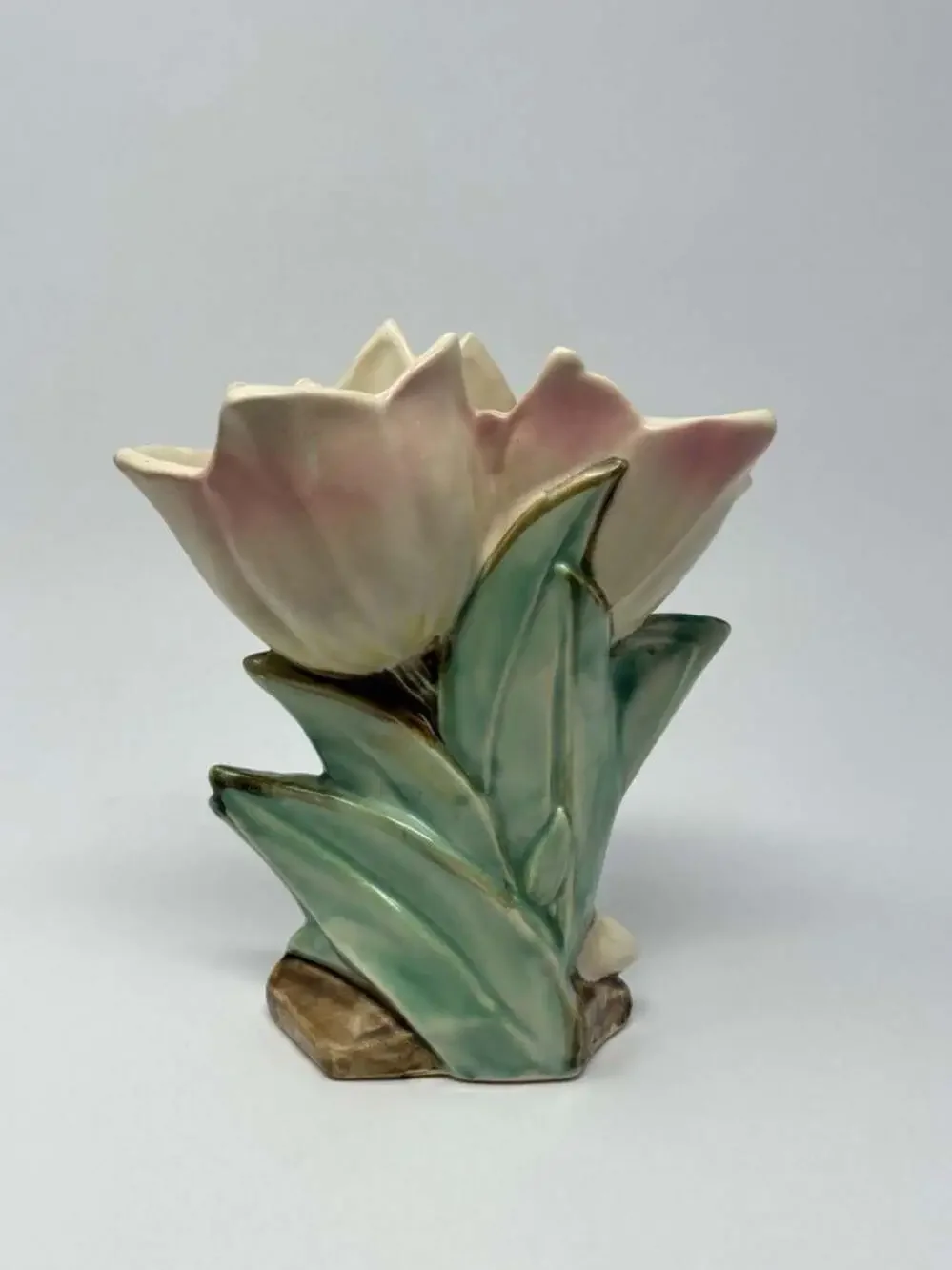 Vintage McCoy Pottery Double Tulip Vase Pink and Green Ceramic Planter